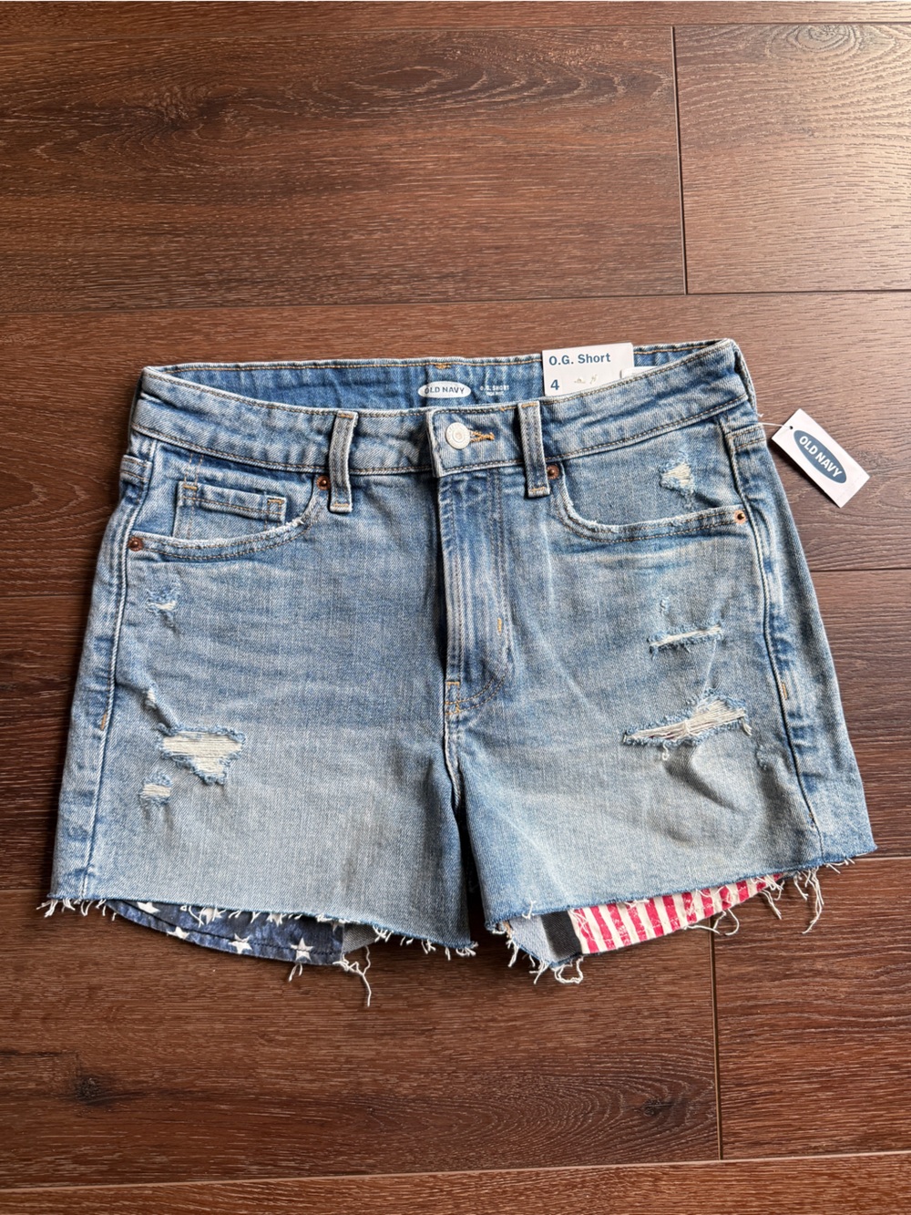 NWT Old Navy Distressed Light Blue Denim Shorts with Flag Lining